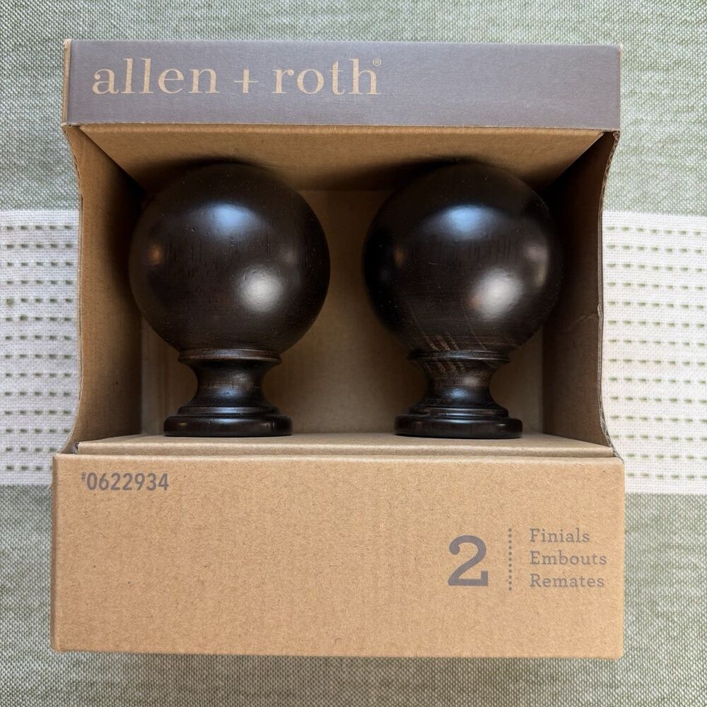 Allen & Roth Round Wooden Finials Espresso NEW 2-Count Fits 1-3/8 Inch Rod